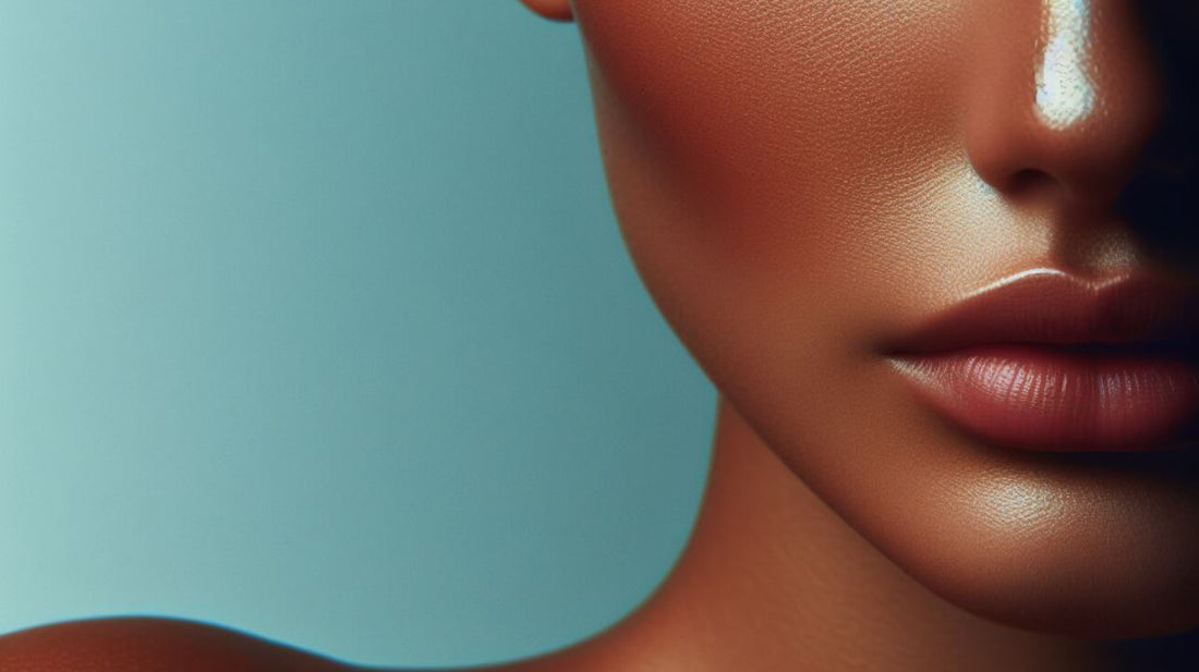 Banner with female face which has perfect skin of buckwheat colour